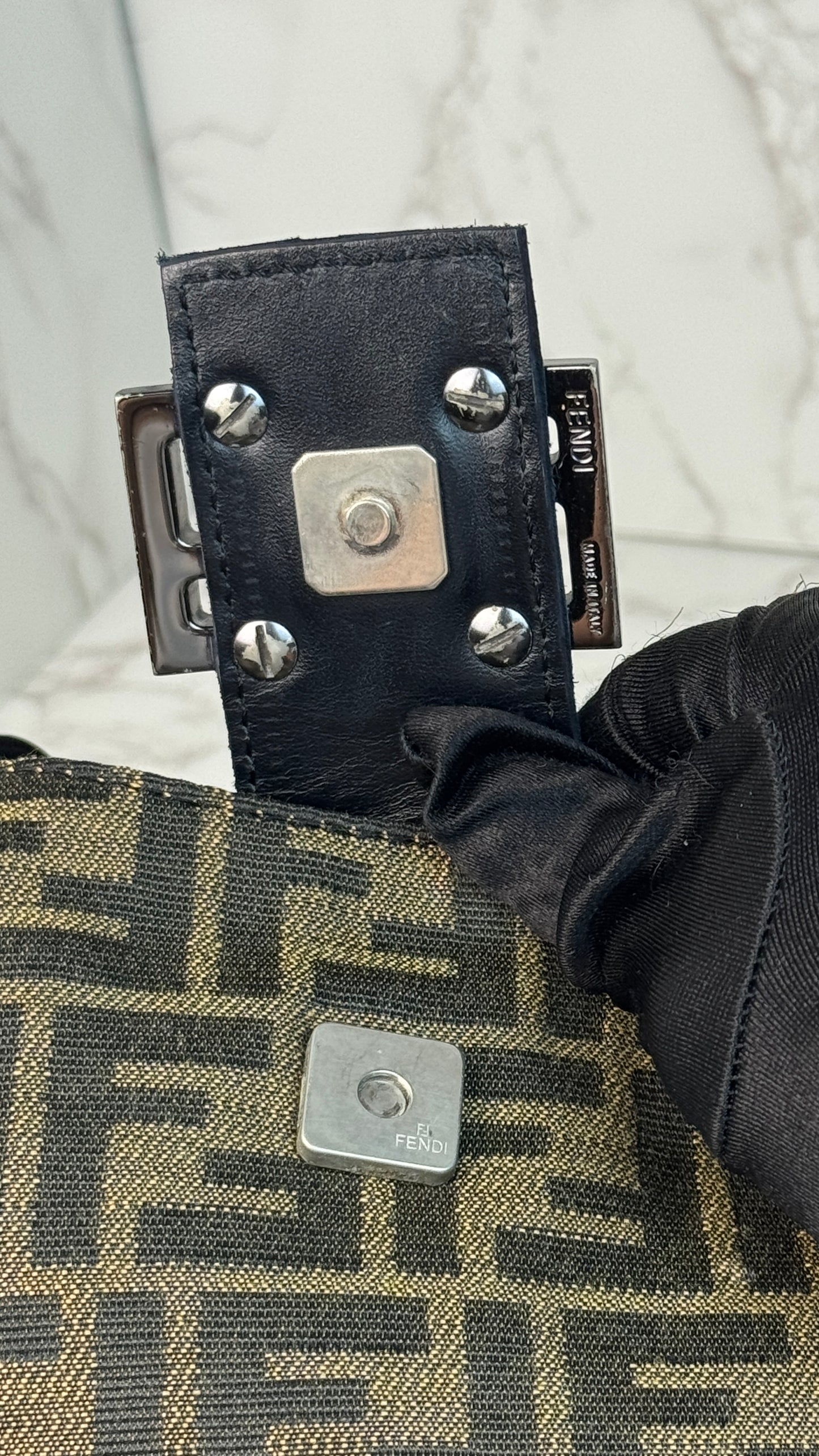 Fendi Zucca Canvas Leather Trim Tote Bag