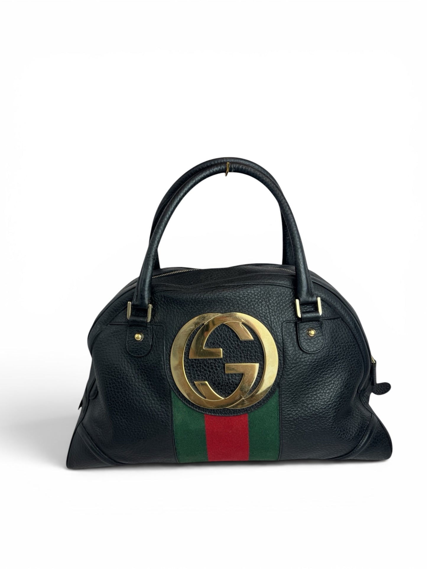 GU15π Gucci Web Pebbed Leather Blonde Bowler