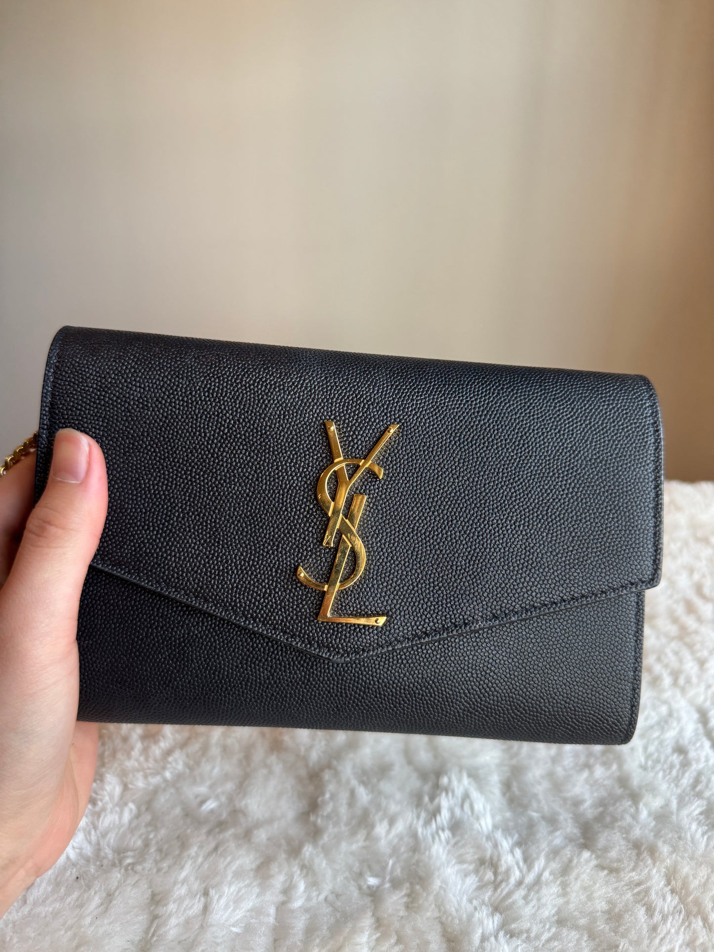 SAINT LAURENT Uptown Chain Wallet Caviar Leather bLack