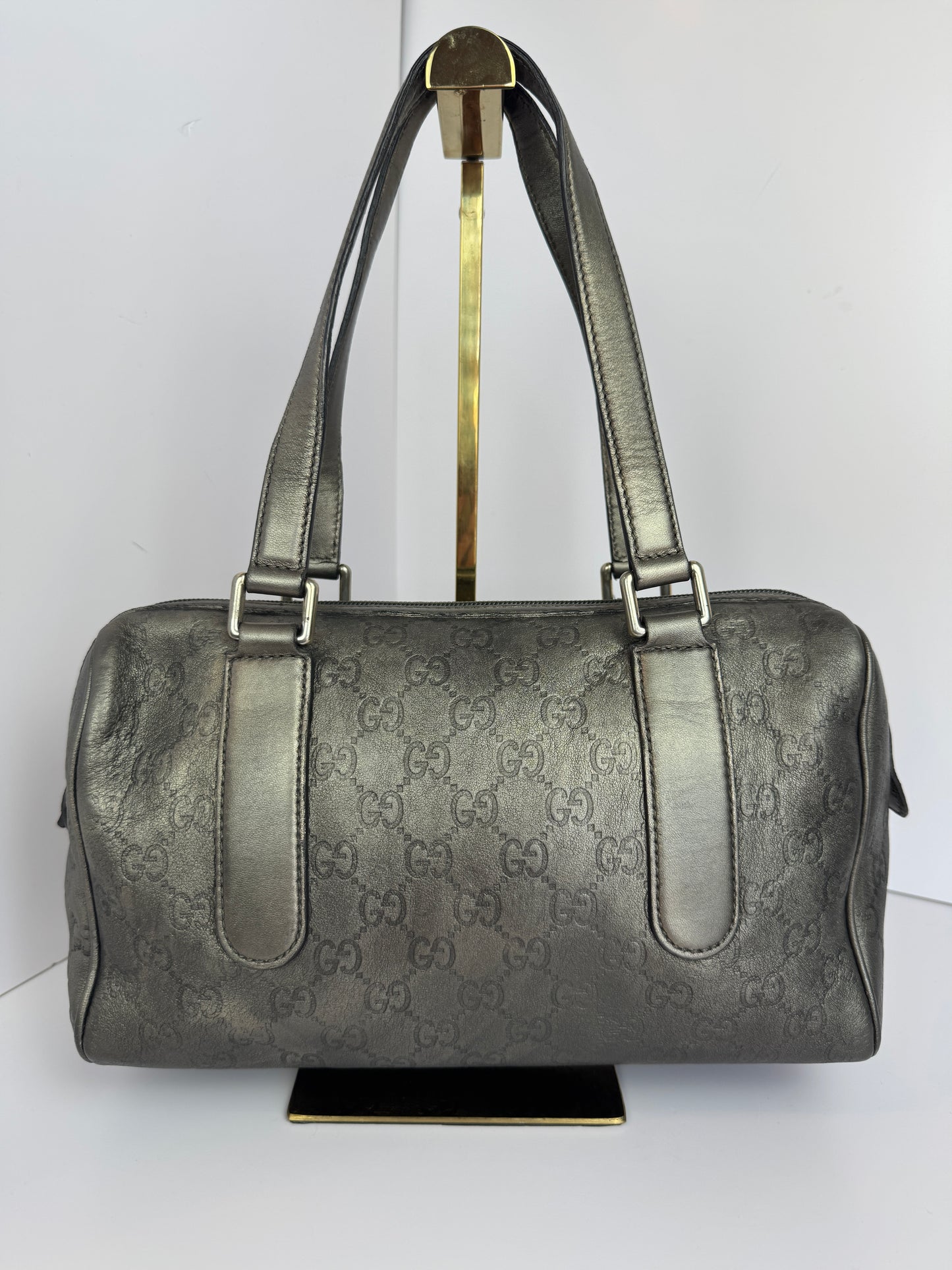 Gucci Boston Embossed Leather Monogram Grey
