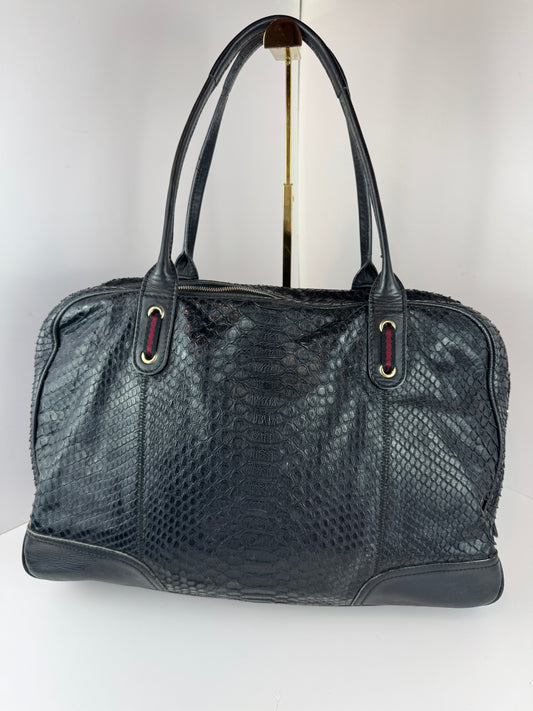 Gucci Princy Hobo Python Black Leather Web stripe