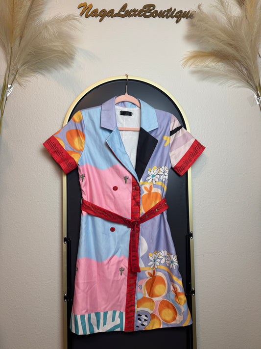 D14👗Pastel Pop Art Shirt Dress – Pre-Owned (All Sales Final) 💙🌼✨