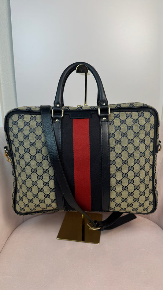 Gucci Web Briefcase GG Canvas Navy