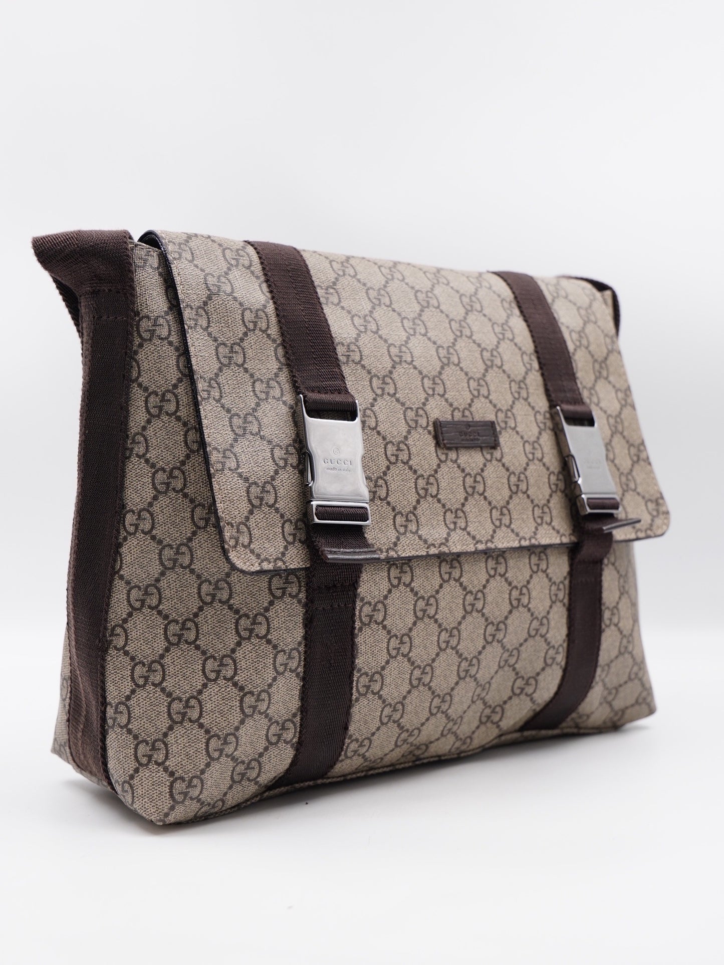 Gucci Double Buckle Messenger Bag GG Coated Canvas