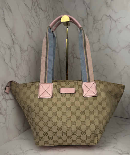 Gucci Web Tote Pink&Blue GG Canvas