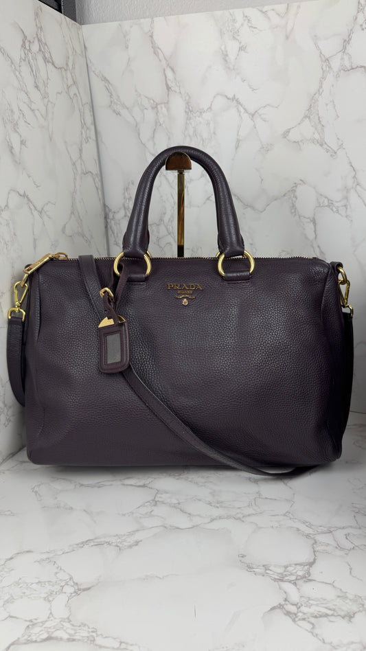Prada Vitello Daino Leather Bauletto Purple