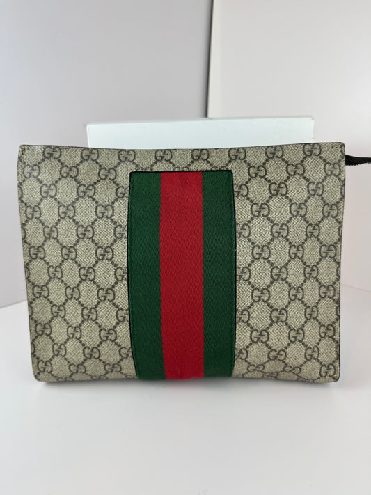 GUCCI Web Clutch GG Supreme Coated Canvas