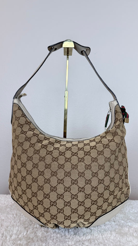 GUCCI Web bow Hobo GG Canvas white