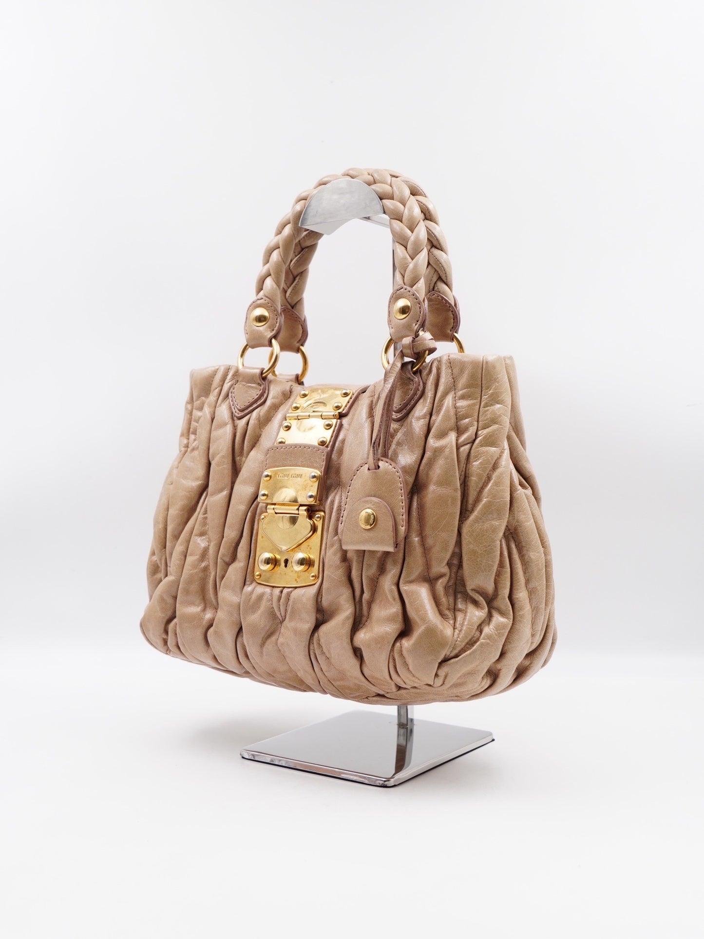 Miumiu Matelassé Leather Handbag Beige