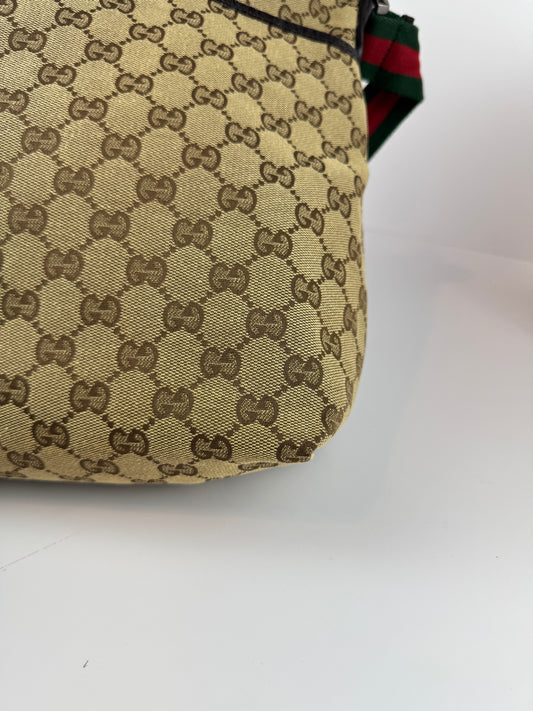 Gucci Web Flat Messenger GG Canvas Brown