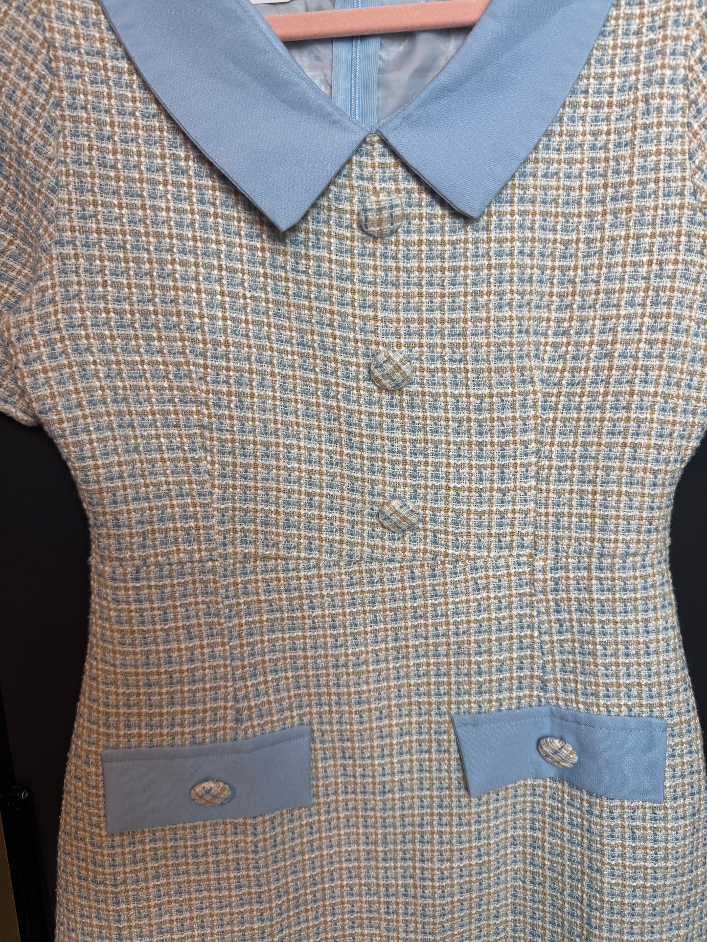 D9👗Pre-Owned Sky Blue Tweed Mini Dress (All sale are Final)
