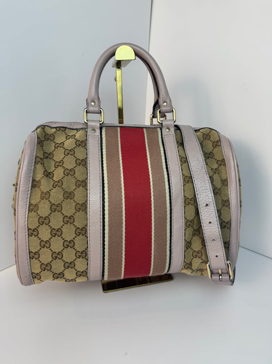 Gucci Web Stripe Boston Pink With Strap