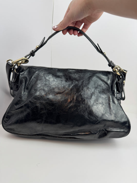 FENDI Patent Fly Shoulder Bag Black