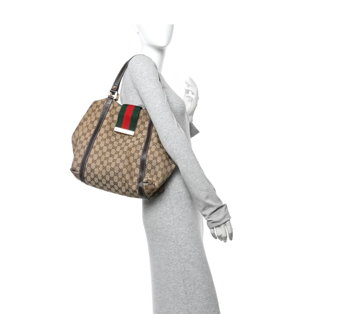 GUCCI Web Tote New Ladies Monogram Dark Brown