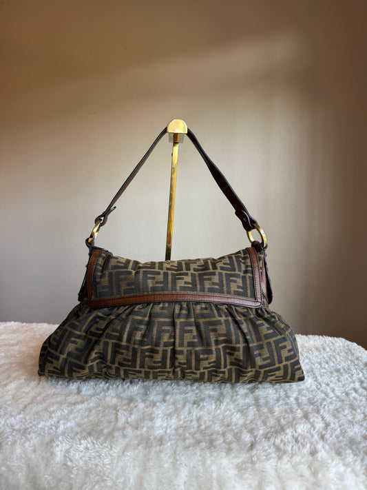 FENDI Pleated Zucca Canvas Shoulder bag