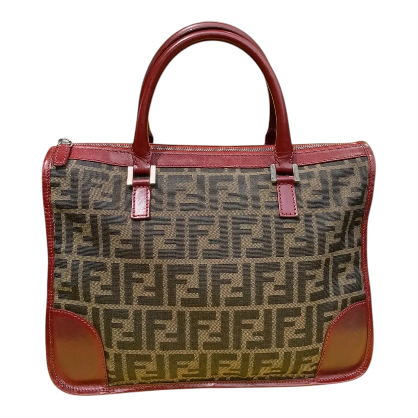 FENDI Zucca Handbag in a tabacco and red colorway