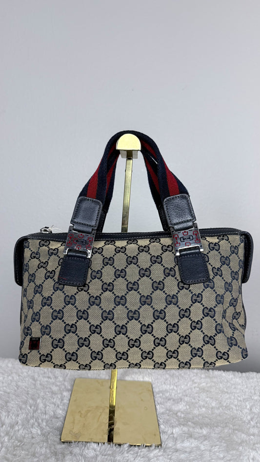 GUCCI Web Boston Pop GG Canvas Navy