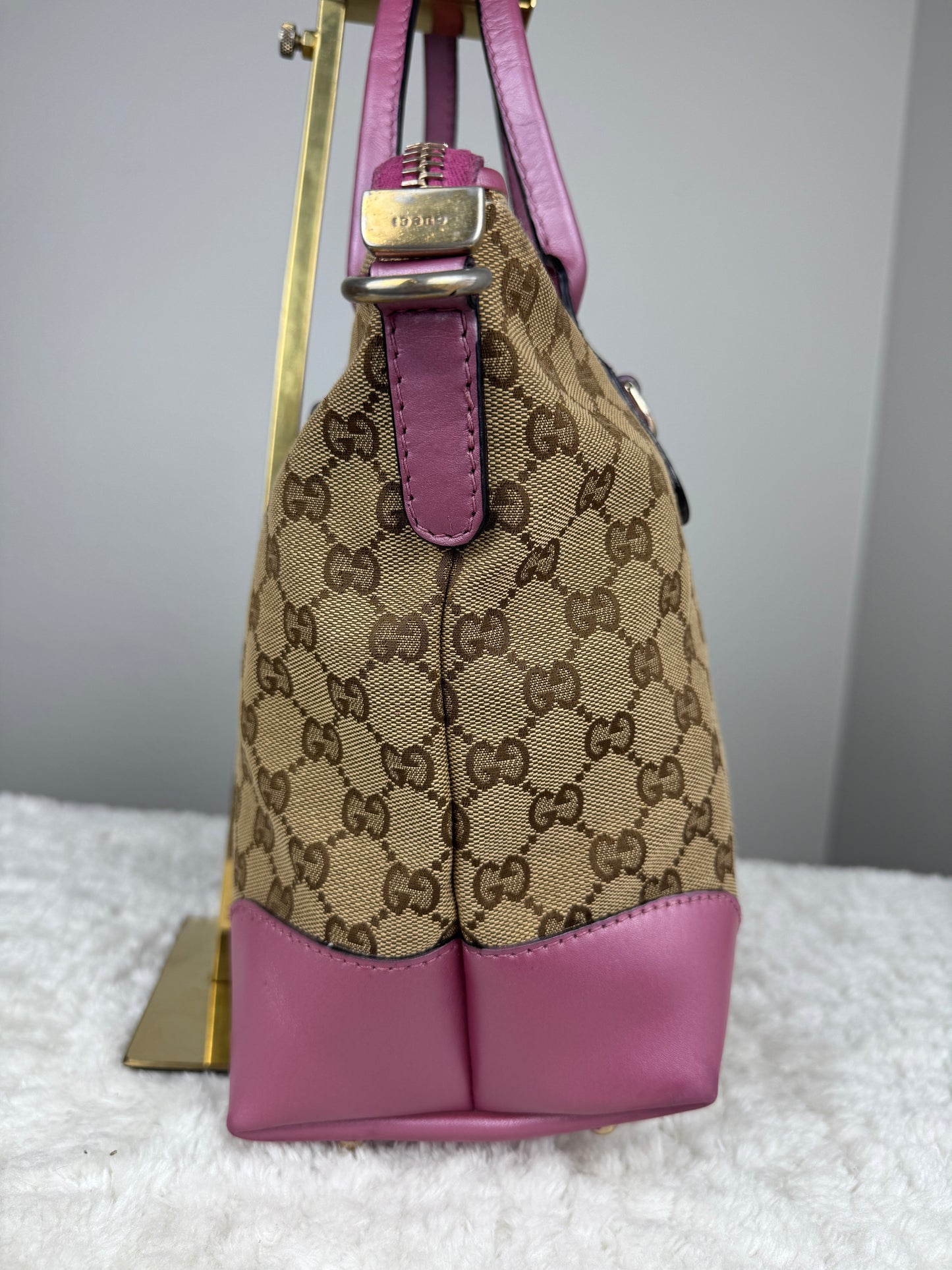 GUCCI Heart Bit Handbag with strap GG Canvas Pink