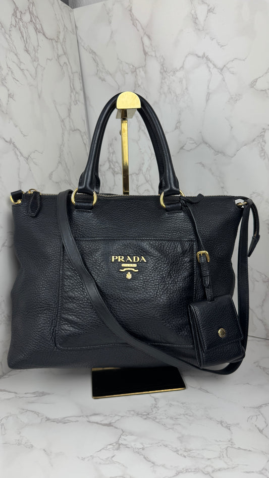 Prada Vitello Daino Leather Tote Black