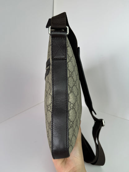 Gucci Front Zip Messenger Dark Brown GG Coated Canvas