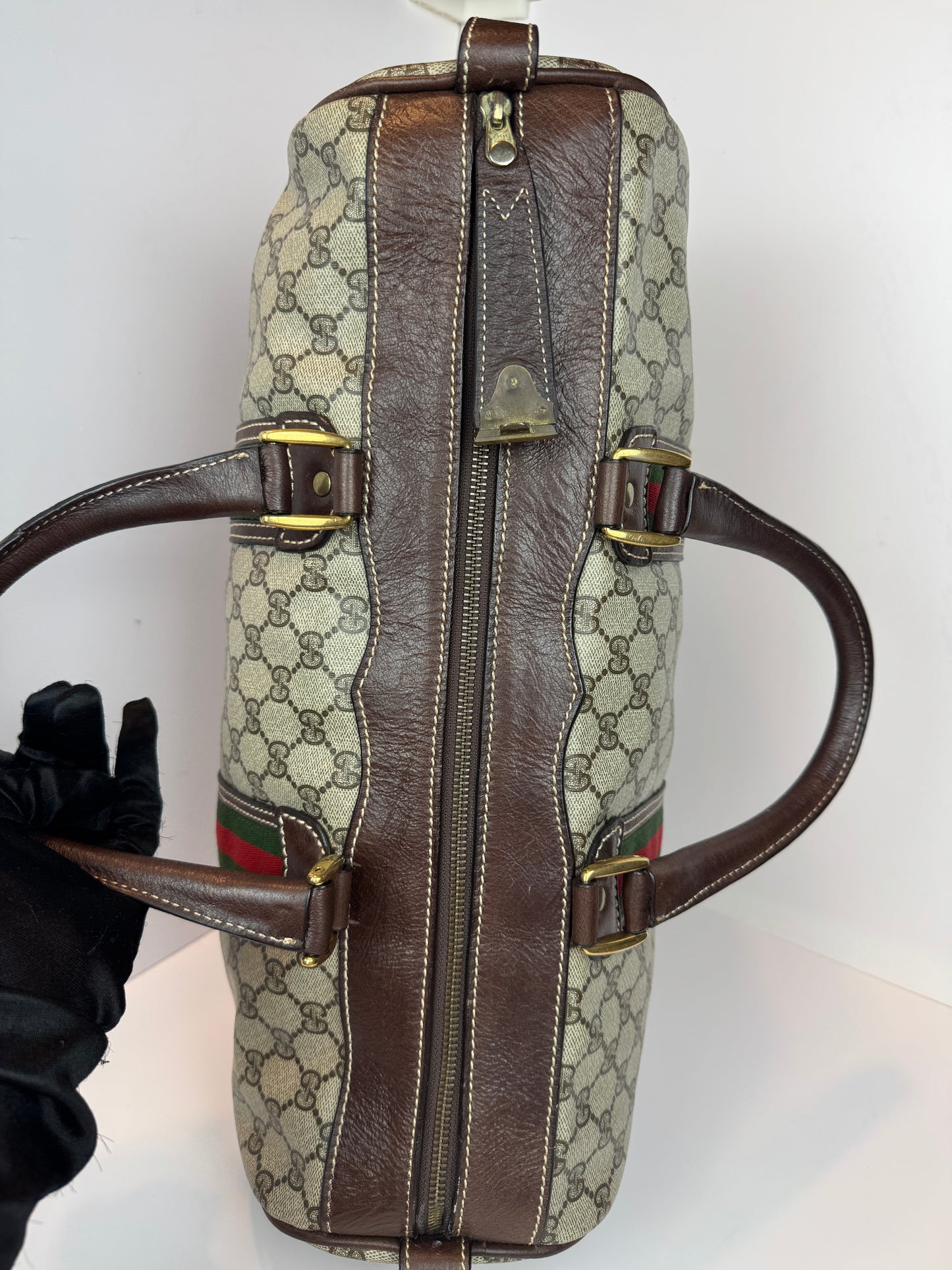 GUCCI Vintage Web Travel GG Coated Canvas Brown