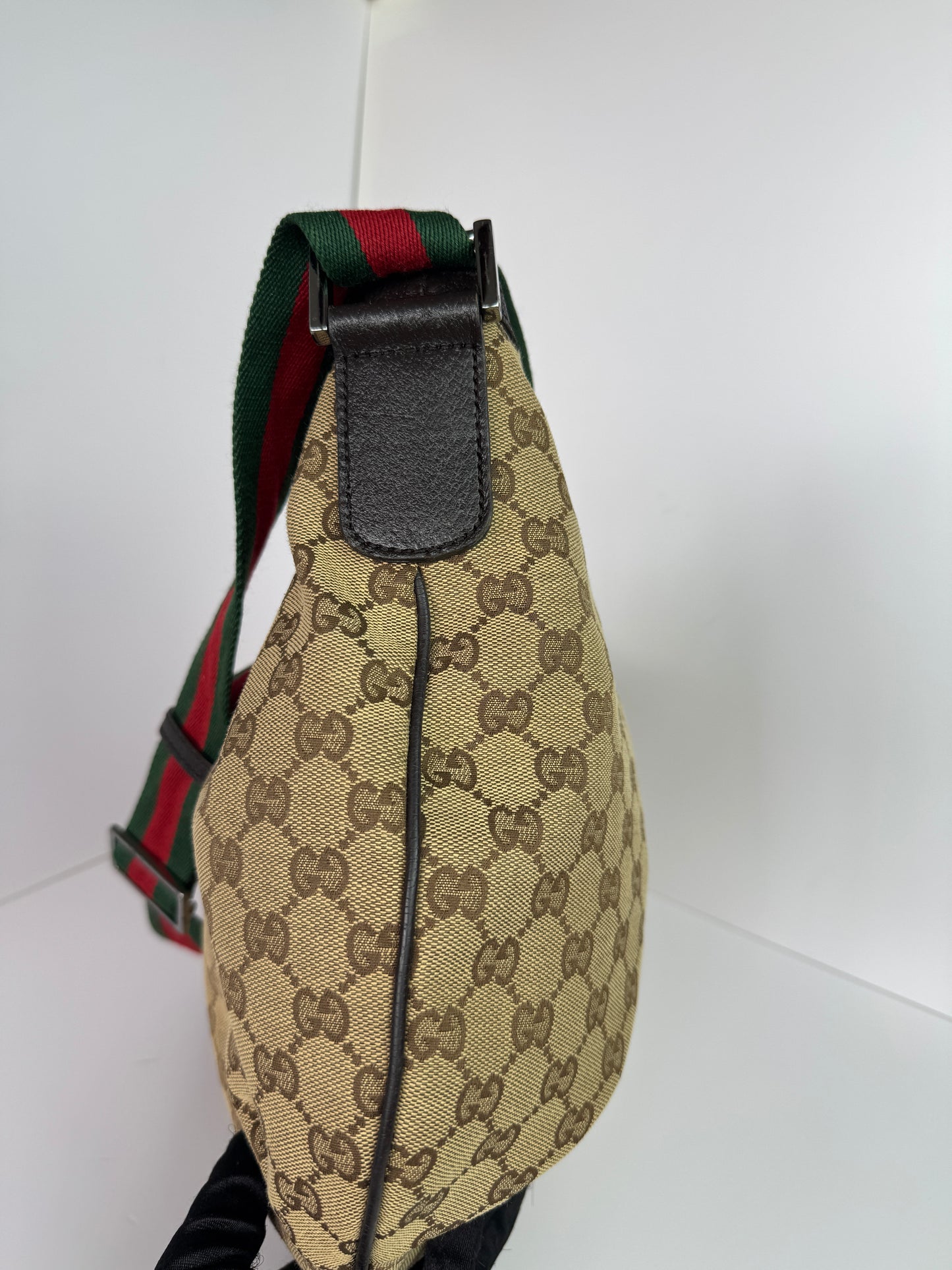 GUCCI Web Large Halfmoon Crossbody GG Canvas Brown