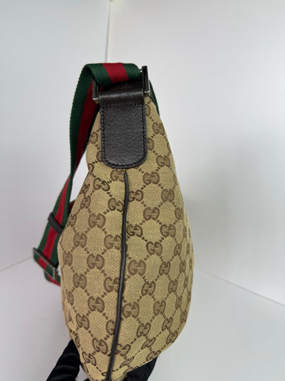 GUCCI Web Large Halfmoon Crossbody GG Canvas Brown