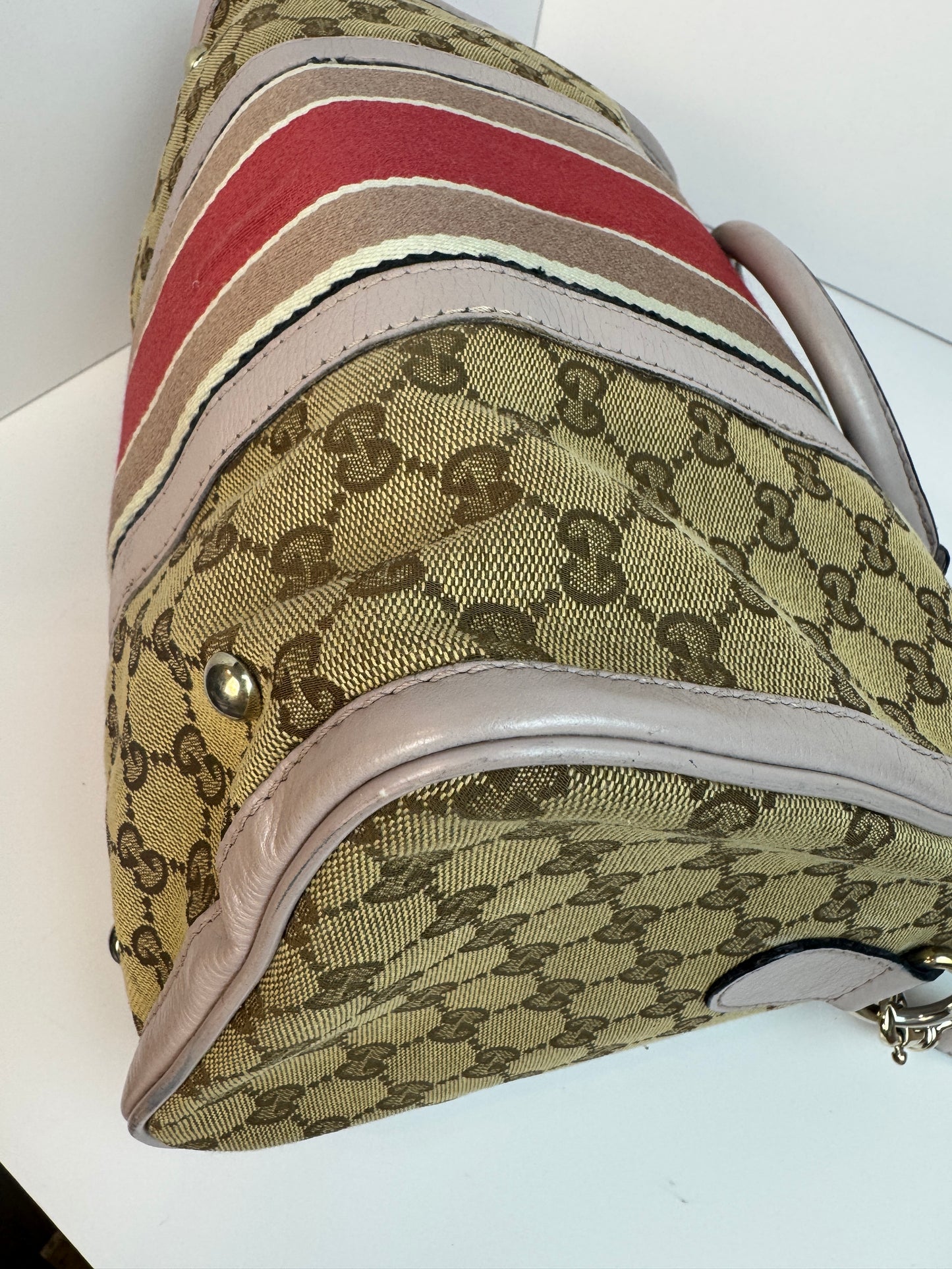 Gucci Web Stripe Boston Pink With Strap