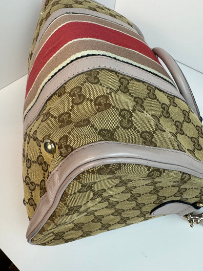 Gucci Web Stripe Boston Pink With Strap