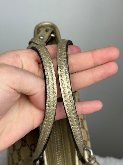 GUCCI Bree Small Handbag GG Canvas metallic Gold