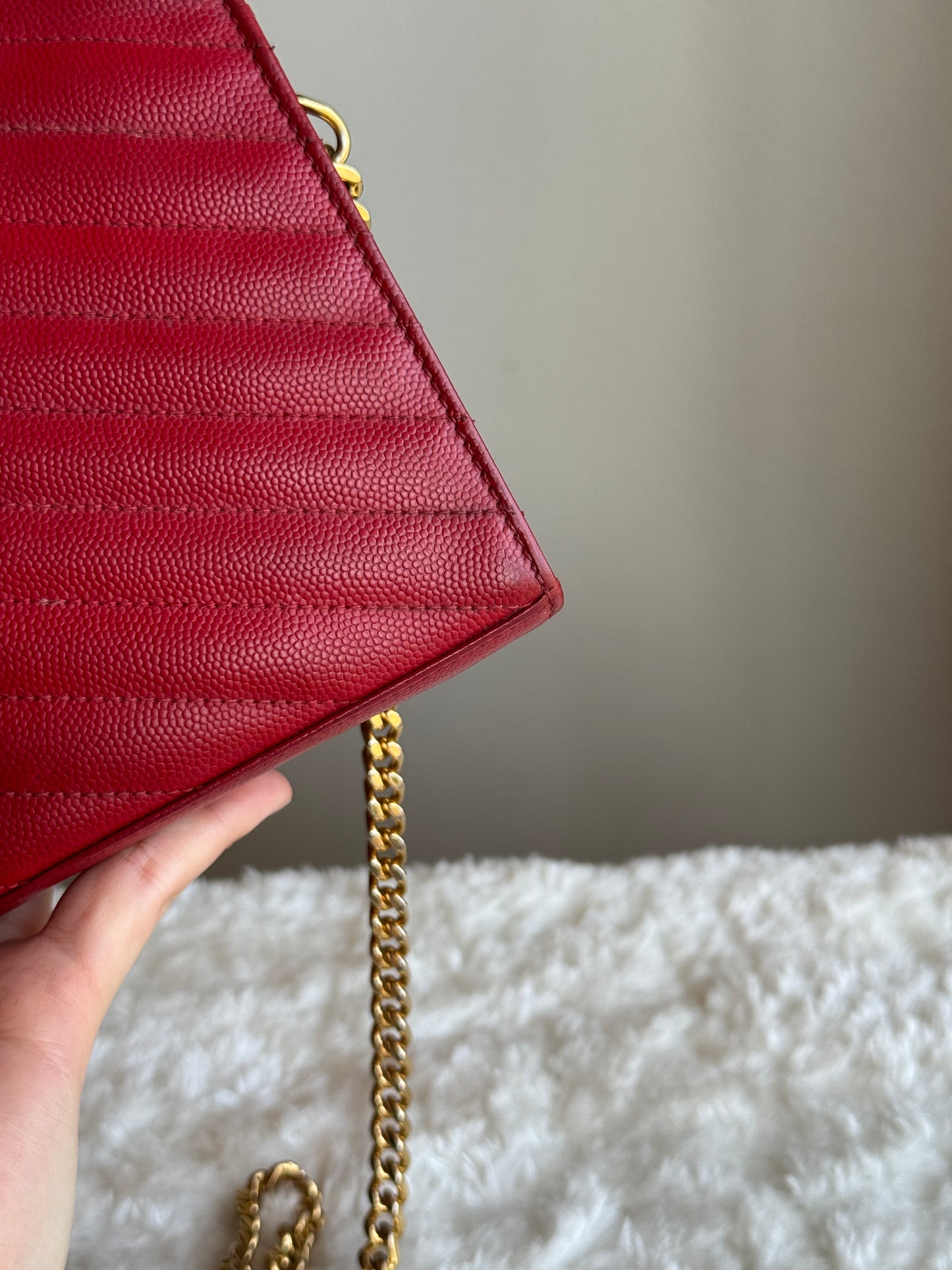 LOUIS VUITTON Classic wallet on chain matelasse Chevron leather medium red