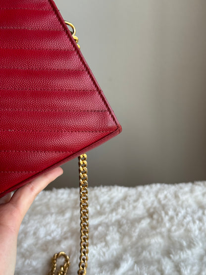 LOUIS VUITTON Classic wallet on chain matelasse Chevron leather medium red