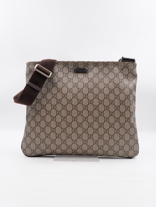 Gucci Flat GG Supreme Messenger Coated Canvas Brown