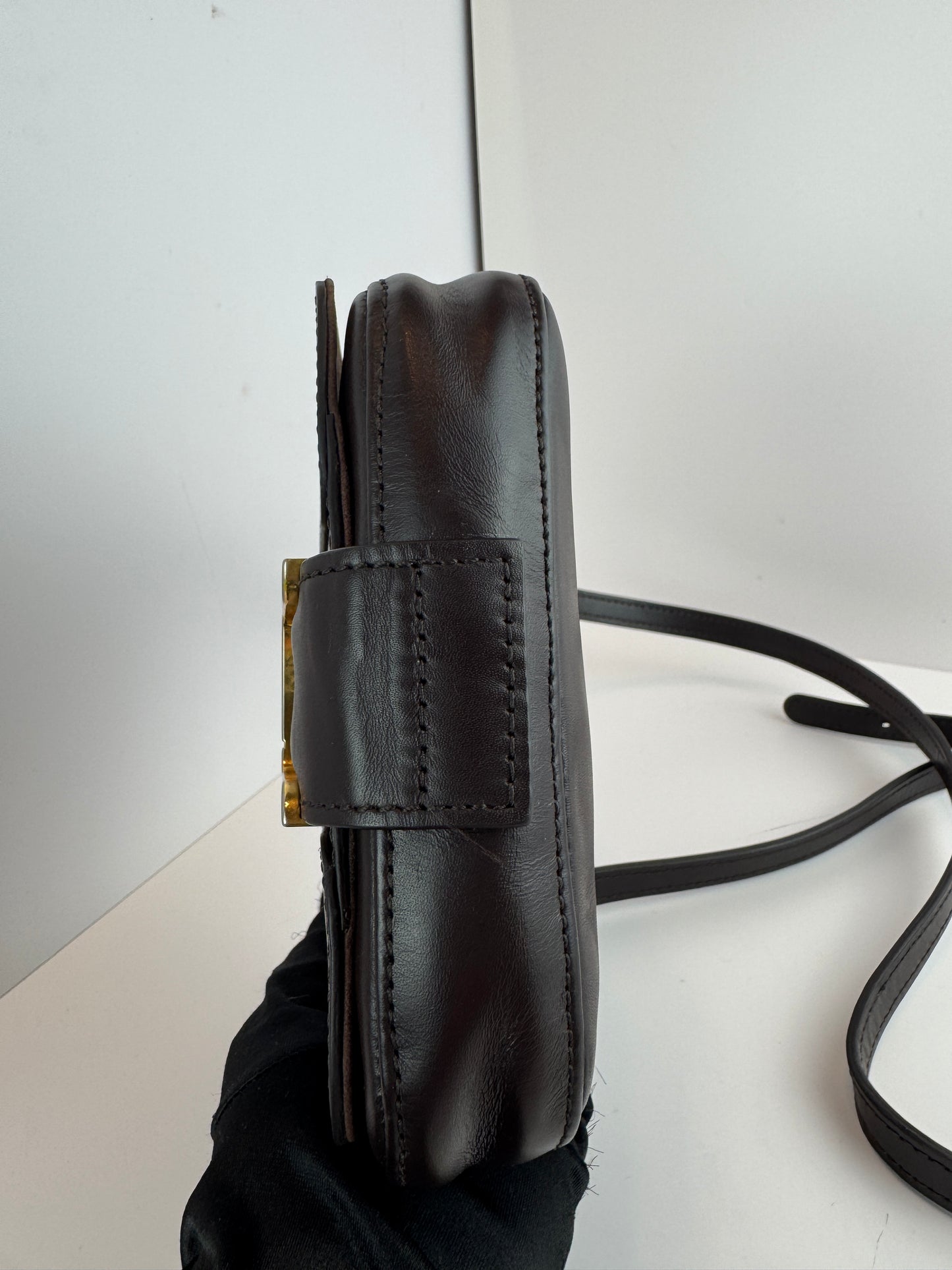 Fendi Vitello Elite Small Chameleon Crossbody Dark Brown