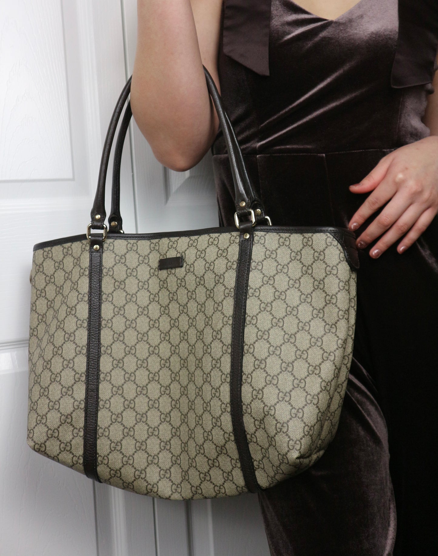 Gucci Shopping Tote Medium GG Supreme Coated Canvas Dark Brown