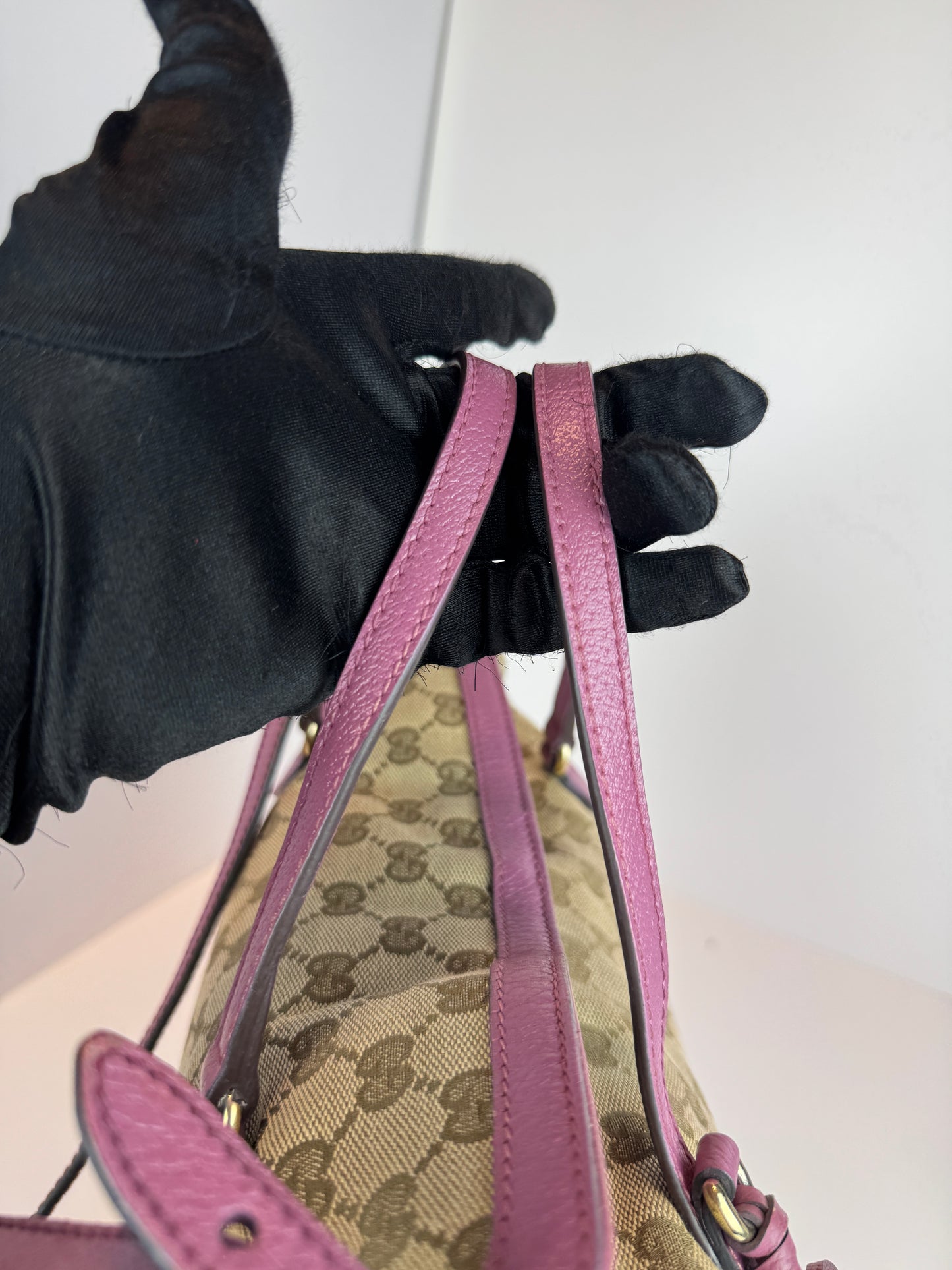 GUCCI Bree Convertible Top Handle GG Canvas Pink