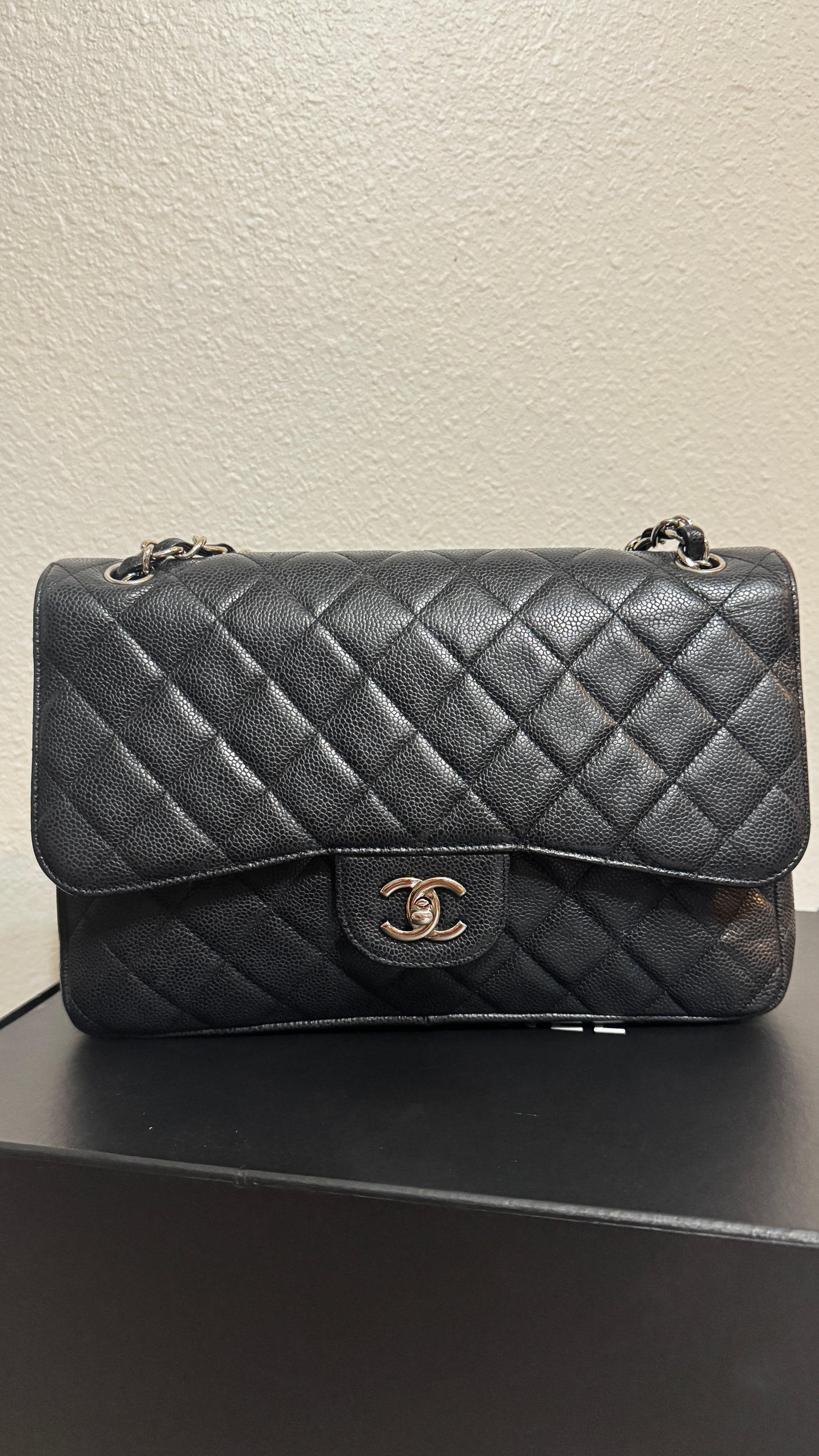 Chanel Classic Double Flap Jumbo Caviar Silver hardware Black