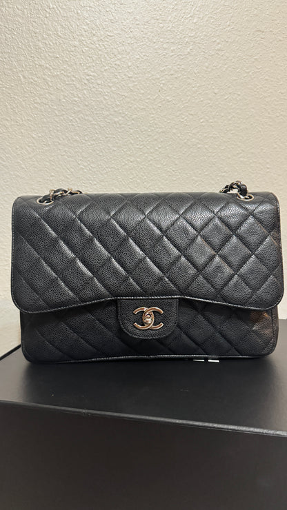Chanel Classic Double Flap Jumbo Caviar Silver hardware Black