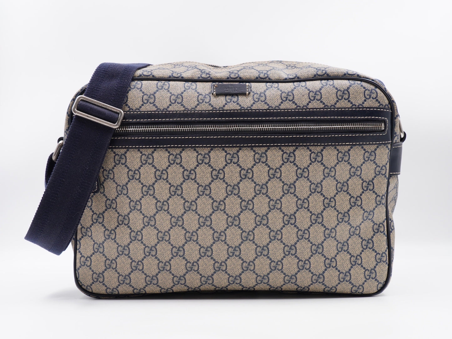 Gucci Front Zip Large Messenger Navy
