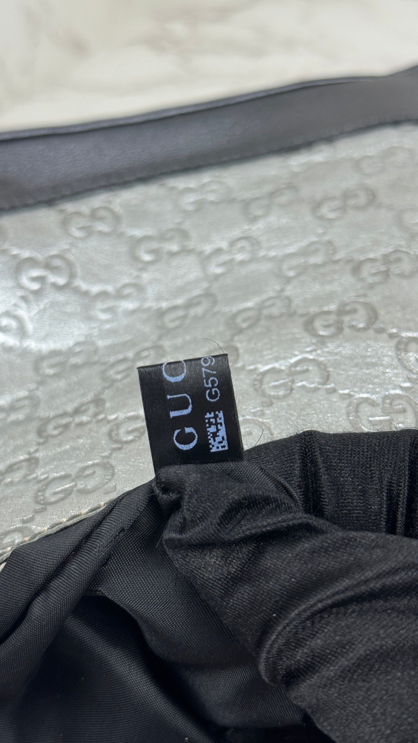 Gucci GG Leather Hobo Silver and Grey