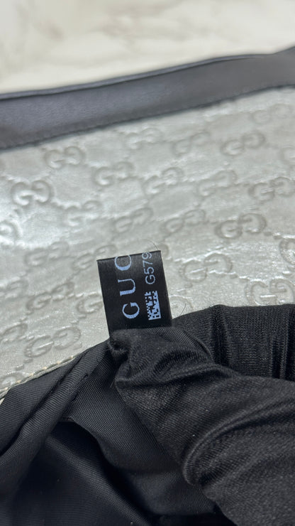 Gucci GG Leather Hobo Silver and Grey