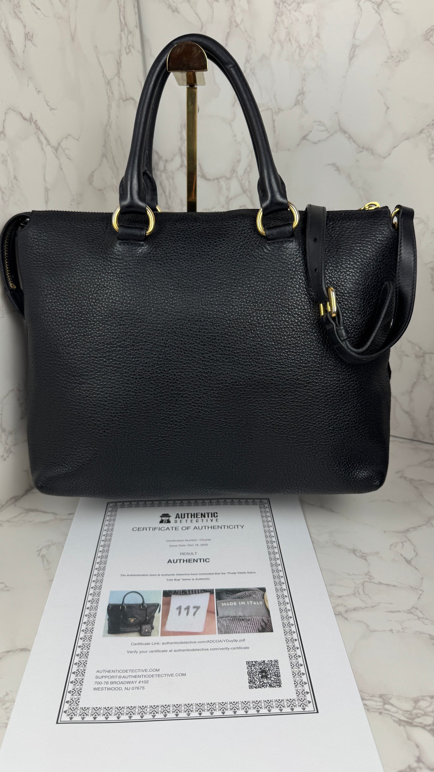 Prada Vitello Daino Leather Tote Black
