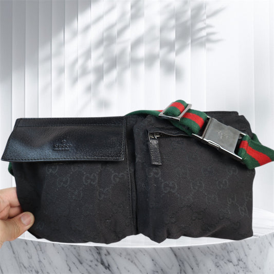 Gucci Double Belt Bag Web Strap Black