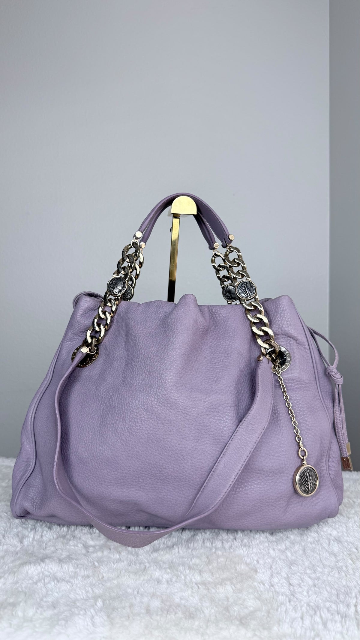 BVLGARI Leather Top Handle Purple