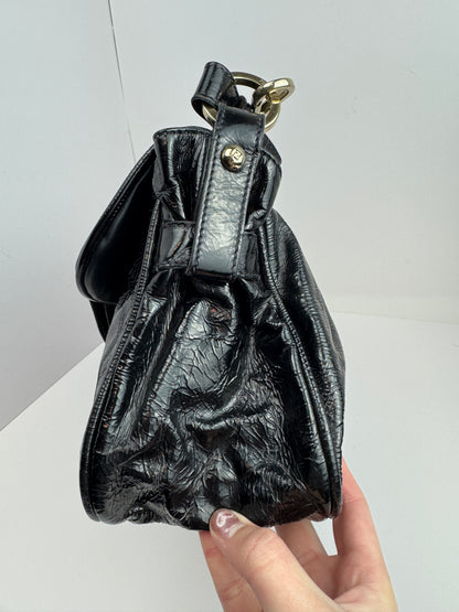 FENDI Patent Fly Shoulder Bag Black
