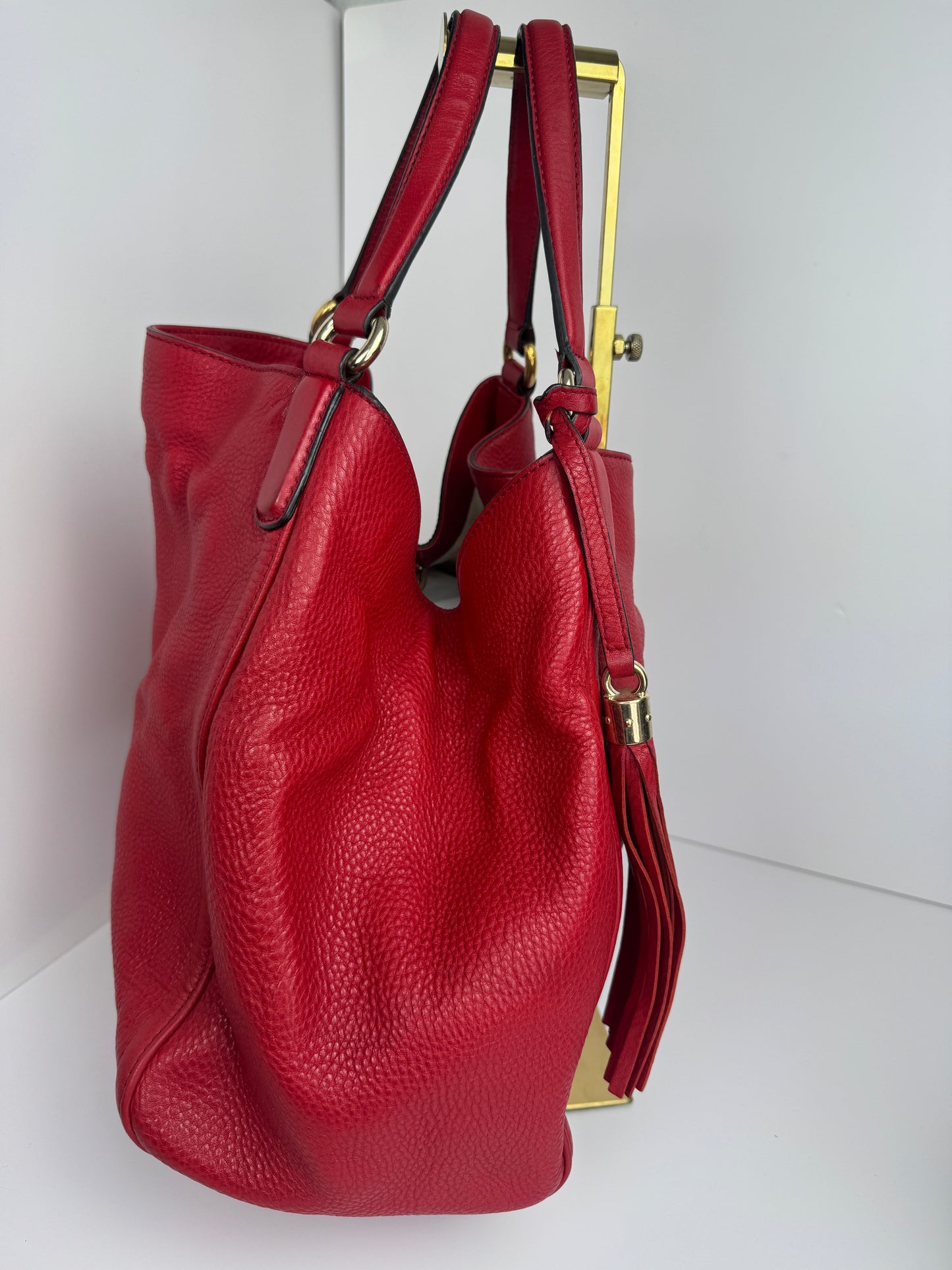 Gucci Red Soho pebbled leather hobo with tassel
