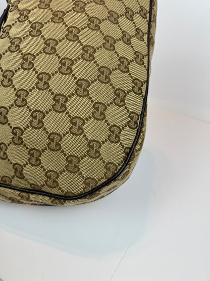 GUCCI Hobo Halfmoon Double Button GG Canvas Brown