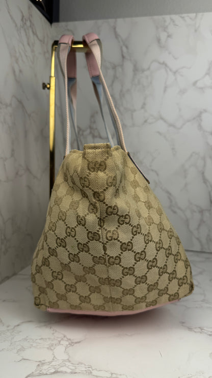 Gucci Web Tote Pink&Blue GG Canvas