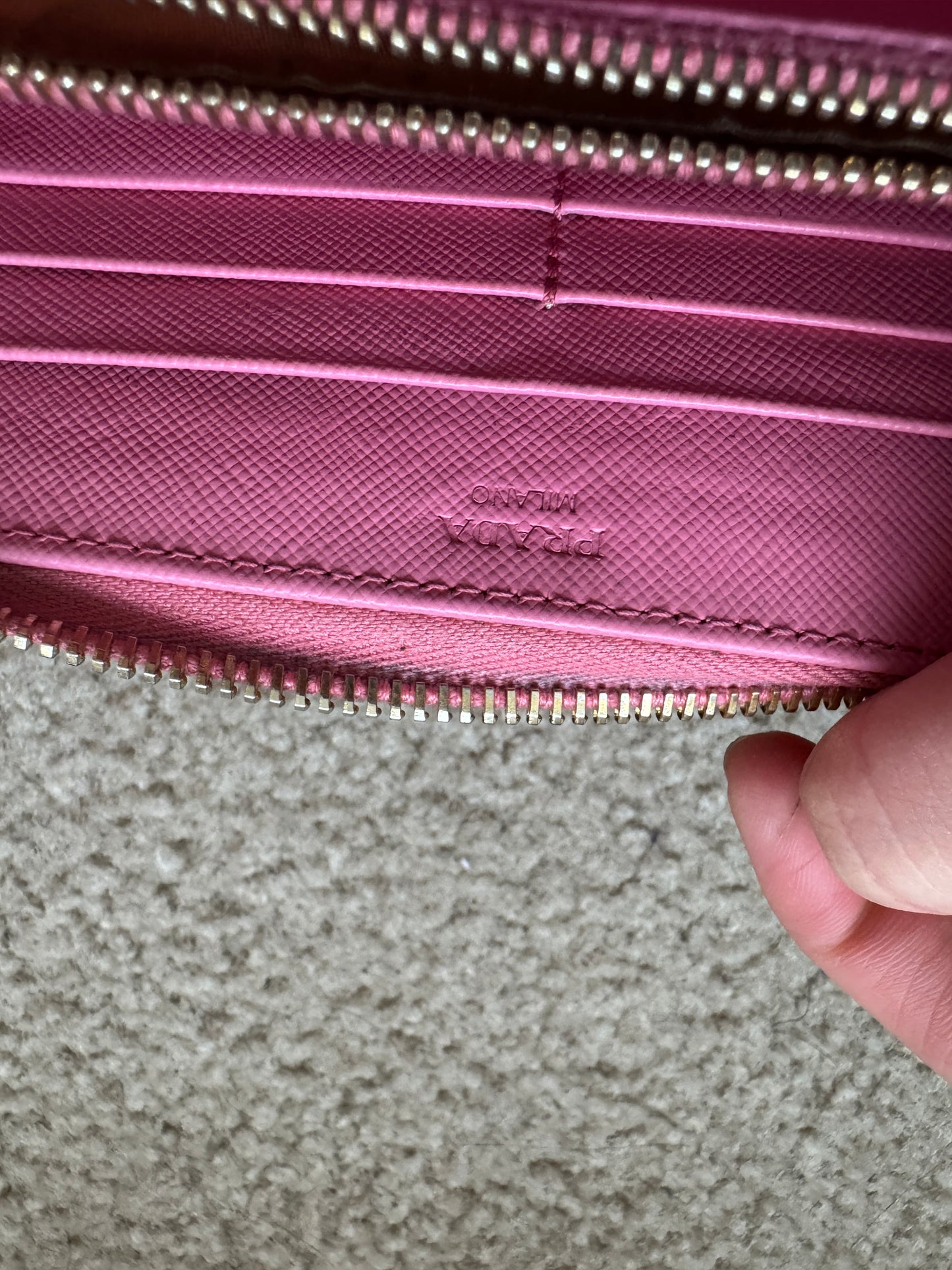Prada saffiano zippy pink