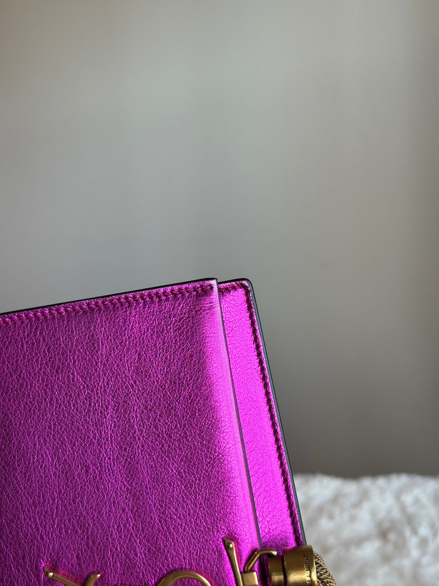 SAINT LAURENT Classic Monogram Tassel Chain wallet Leather pink metallic